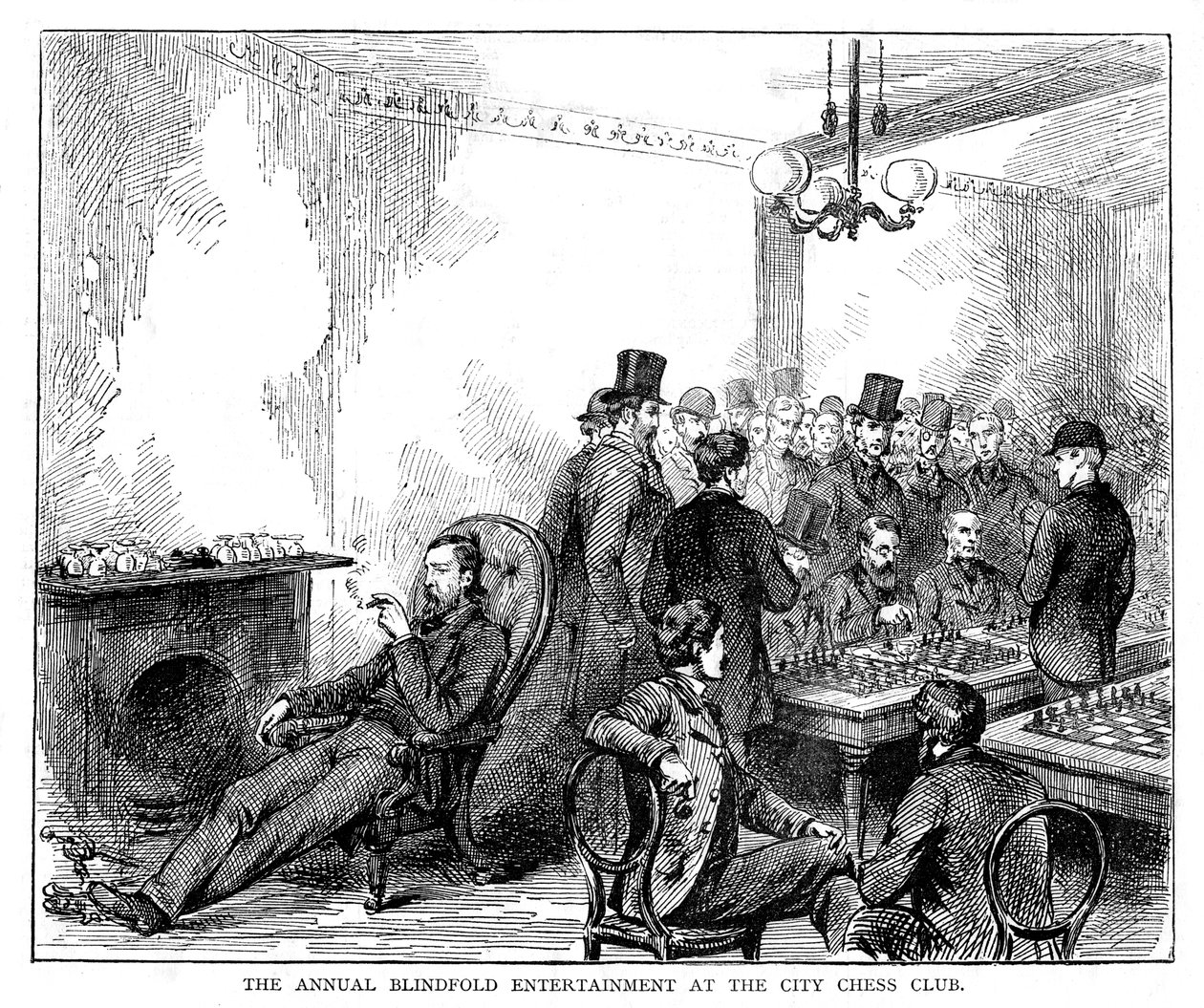 El entretenimiento anual con los ojos vendados en el club de ajedrez de la ciudad, 1876 de Unbekannt