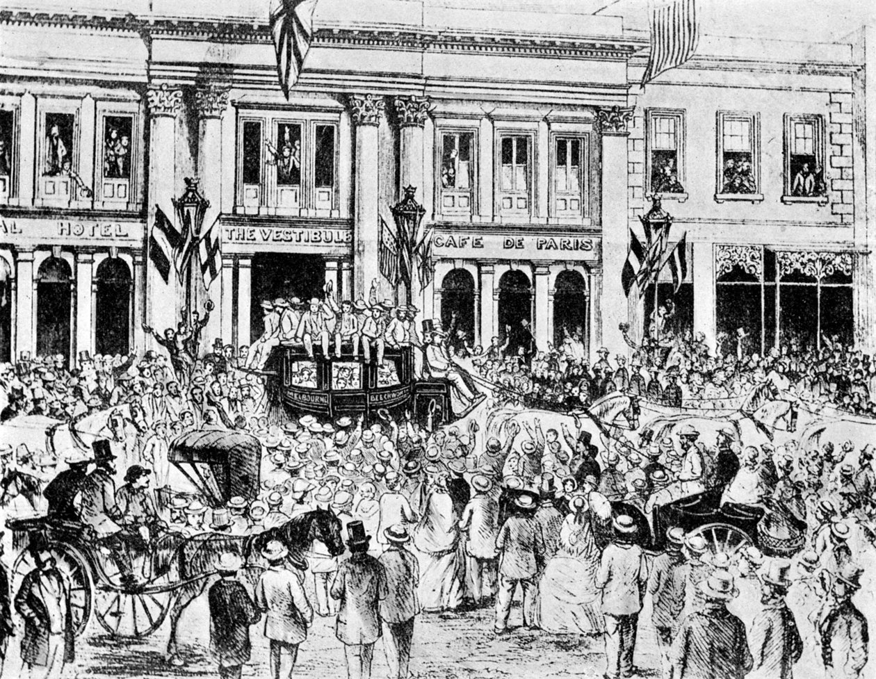 La llegada del primer equipo de cricket inglés a Australia, 1861 de Unbekannt