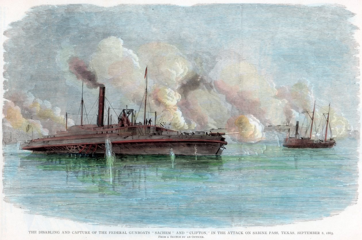 El ataque a Sabine Pass, Texas, Guerra Civil Americana, 8 de septiembre de 1863 de Unbekannt