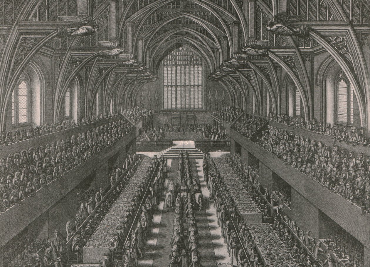 El banquete en el Gran Salón del Palacio de Westminster...coronación de Jacobo II en 1685, 1902 de Unbekannt