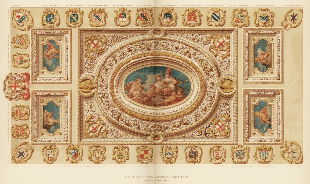 El techo de la Sala del Concejo, Guildhall, Ciudad de Londres, siglo XVIII 1886 de Unbekannt