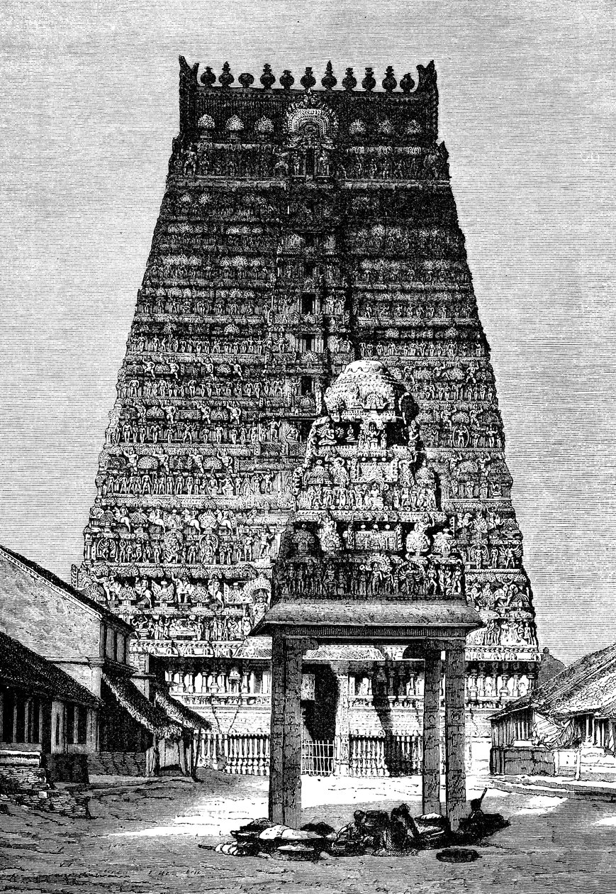 El gopura principal del templo en Kumbakonam, India, 1895 de Unbekannt