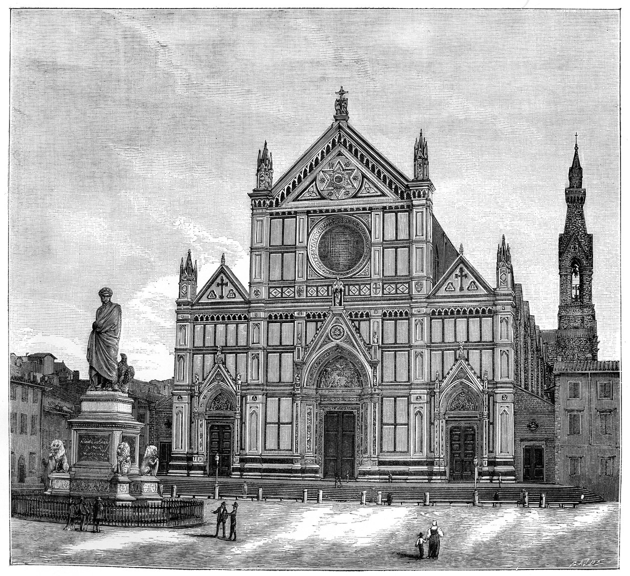 La iglesia y la plaza de la Basílica de Santa Croce, Florencia, Italia, 1882 de Unbekannt