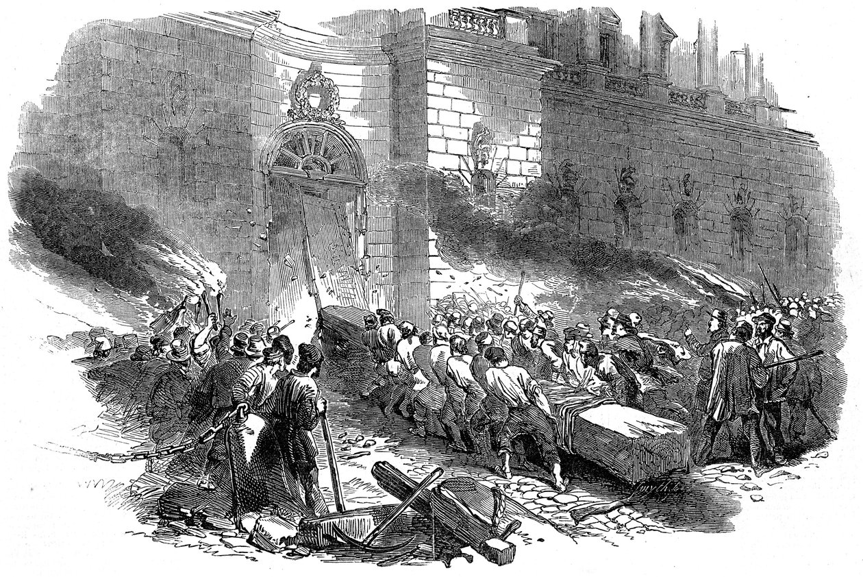La multitud asaltando el Arsenal en Berlín, Revolución en Prusia, marzo de 1848 de Unbekannt