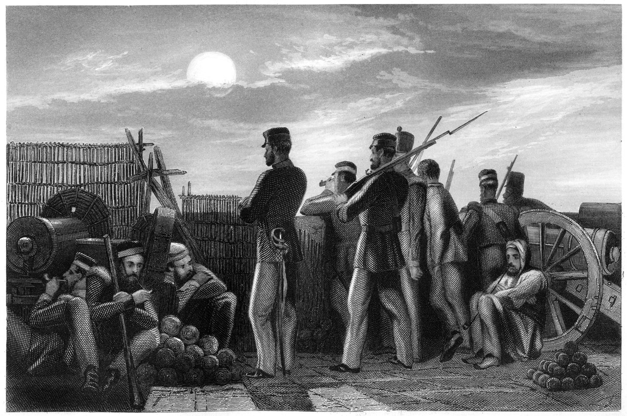 Los defensores en la vigilancia, batería en Lucknow, 1857, c1860 de Unbekannt