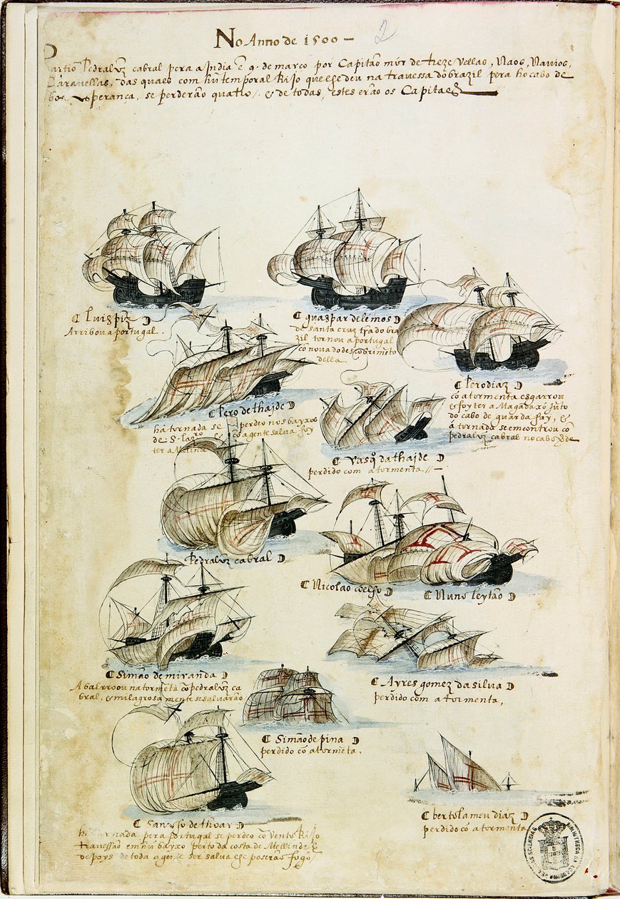 La flota de Pedro Álvarez Cabral en 1500. Del Livro das Armadas, ca. 1568 de Unbekannt