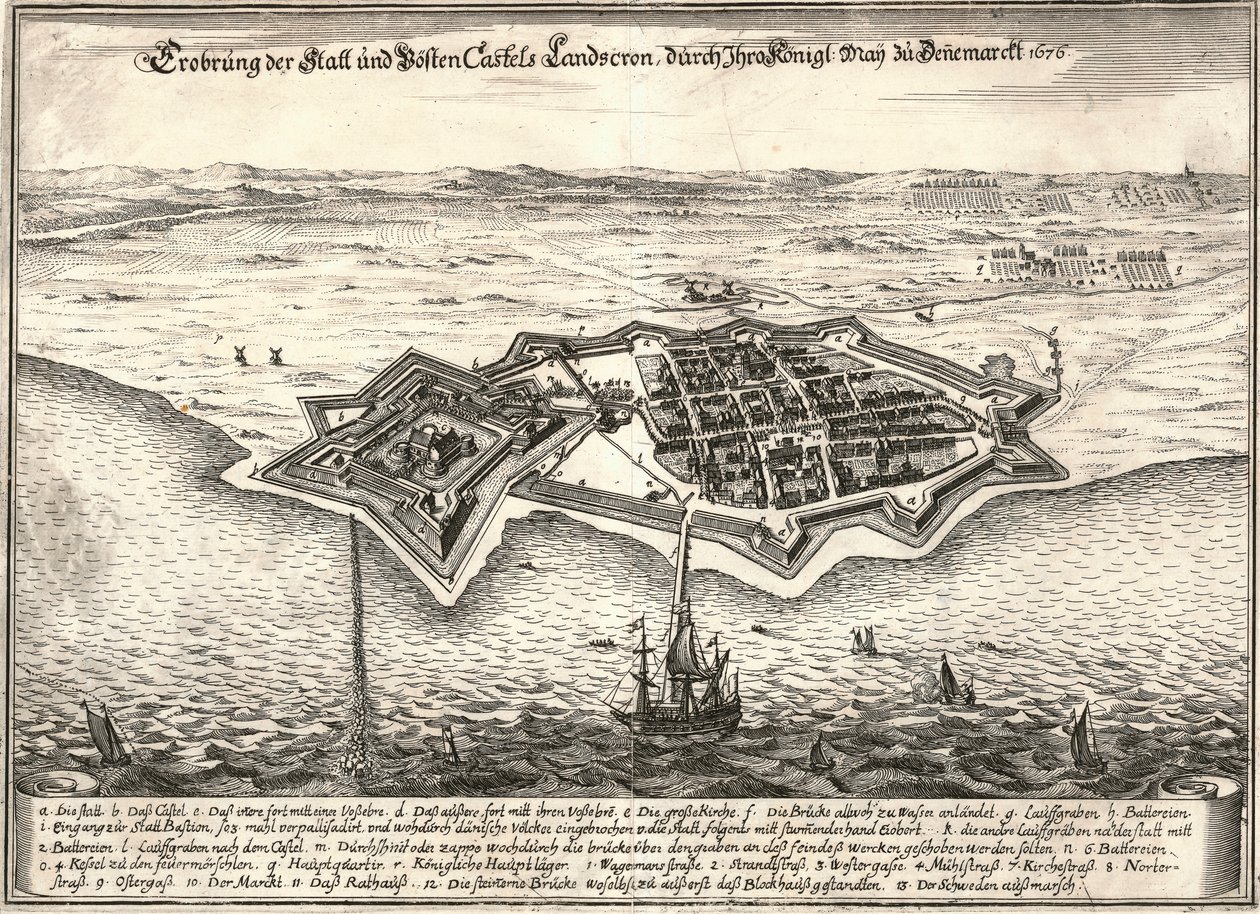 Las fortificaciones de Landskrona, Suecia, capturadas por los daneses en la Guerra de Escania, 1676 de Unbekannt
