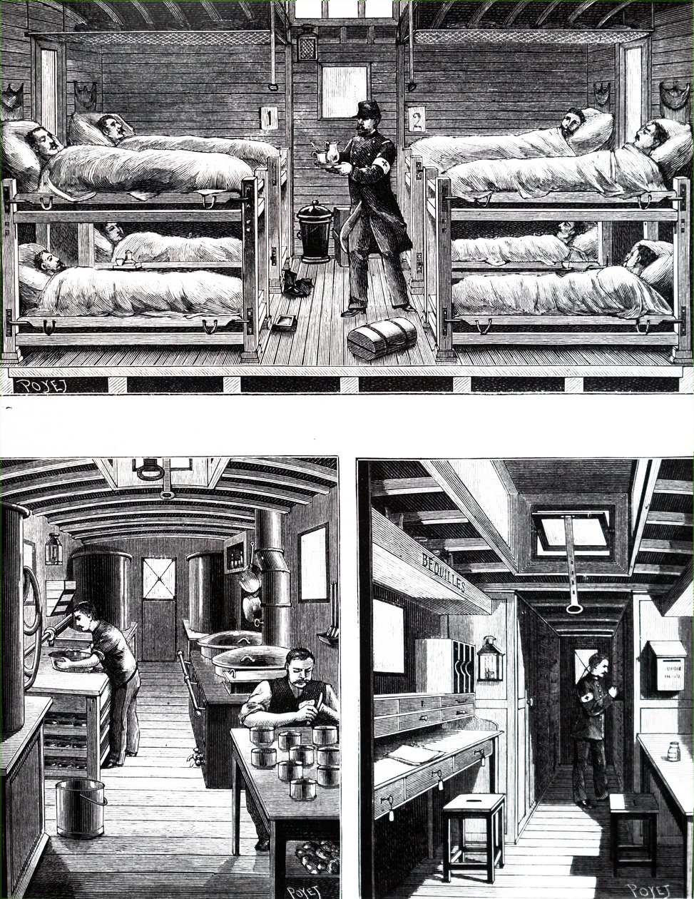 El interior de un tren hospital militar francés de Unbekannt