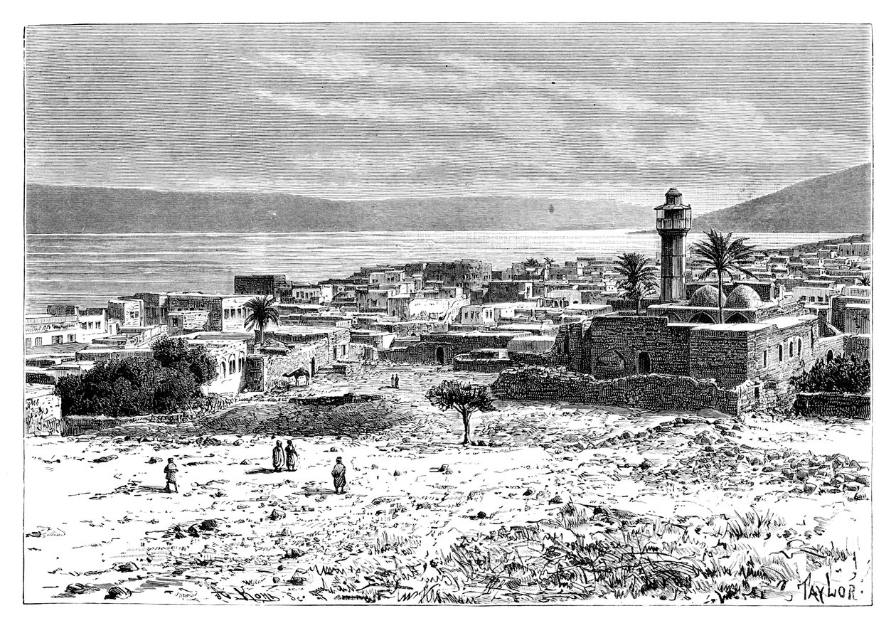 El lago y la ciudad de Tiberíades, Israel, 1895 de Unbekannt