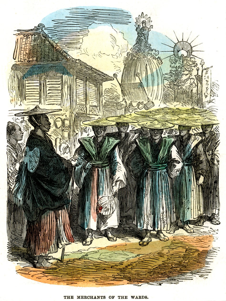 Los comerciantes del barrio, procesión del festival de Año Nuevo en Yokohama, Japón, 1872 de Unbekannt