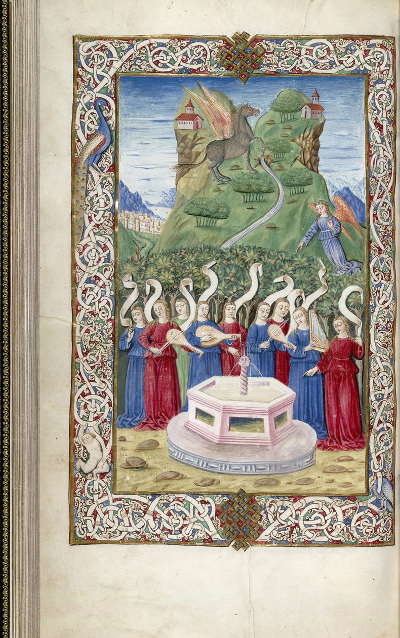 Las nueve Musas con Pegaso y el Monte Helicón De Argumentum por Guarinus Veronensis, 1485-1499 de Unbekannt