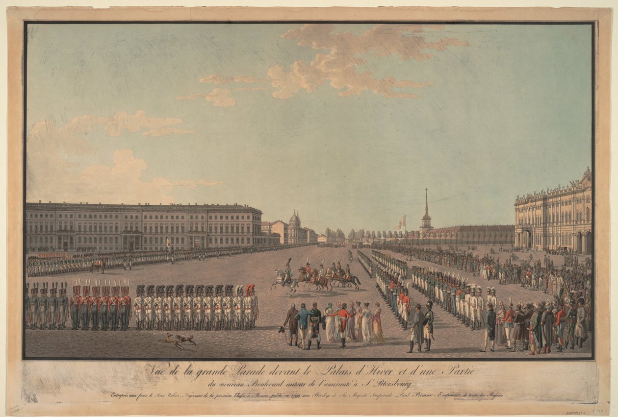El desfile frente al Palacio de Invierno en San Petersburgo, 1799 de Unbekannt