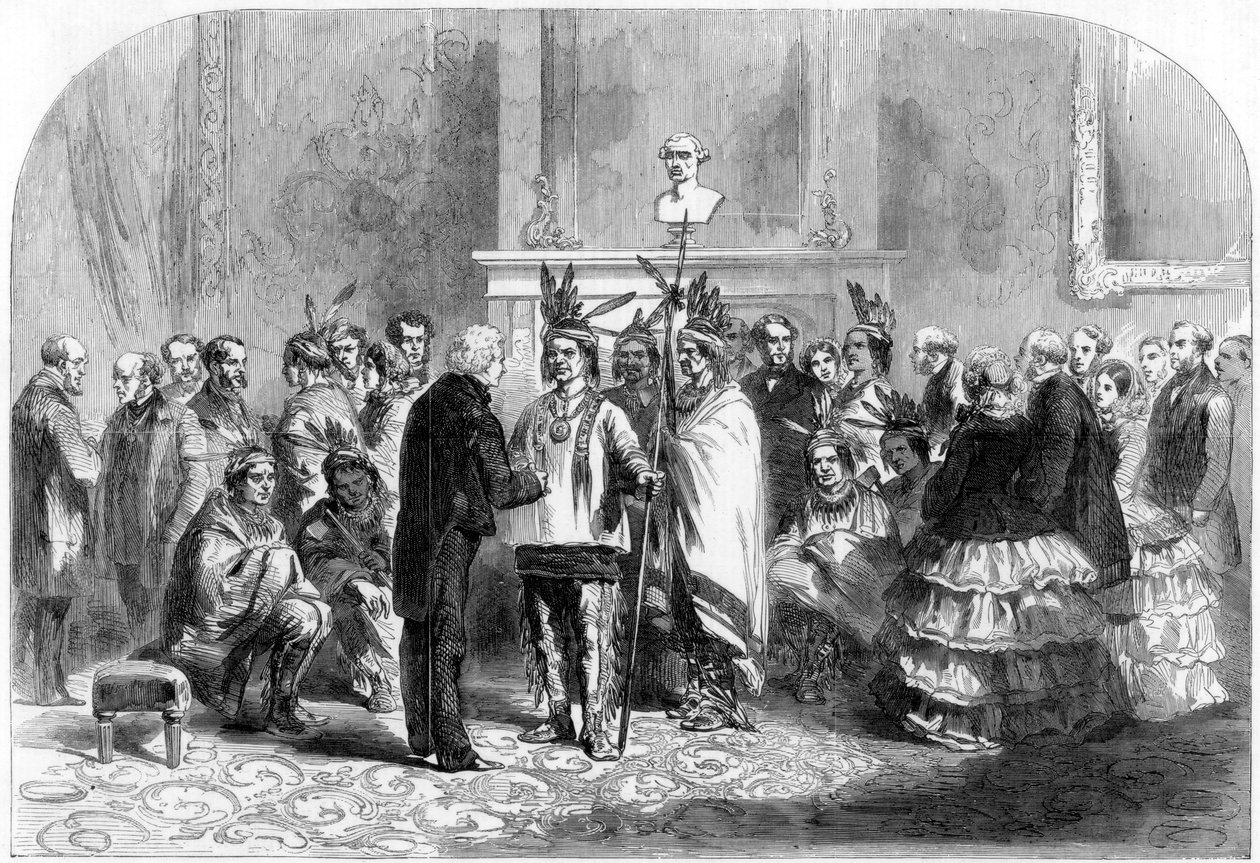 El presidente de los Estados Unidos induciendo a las tribus hostiles a darse la mano, 1858 de Unbekannt