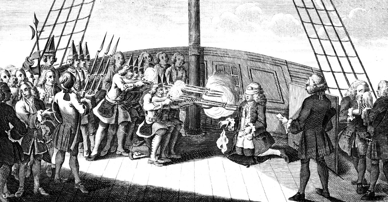 El fusilamiento del almirante Byng a bordo del Monarque, 1757 de Unbekannt