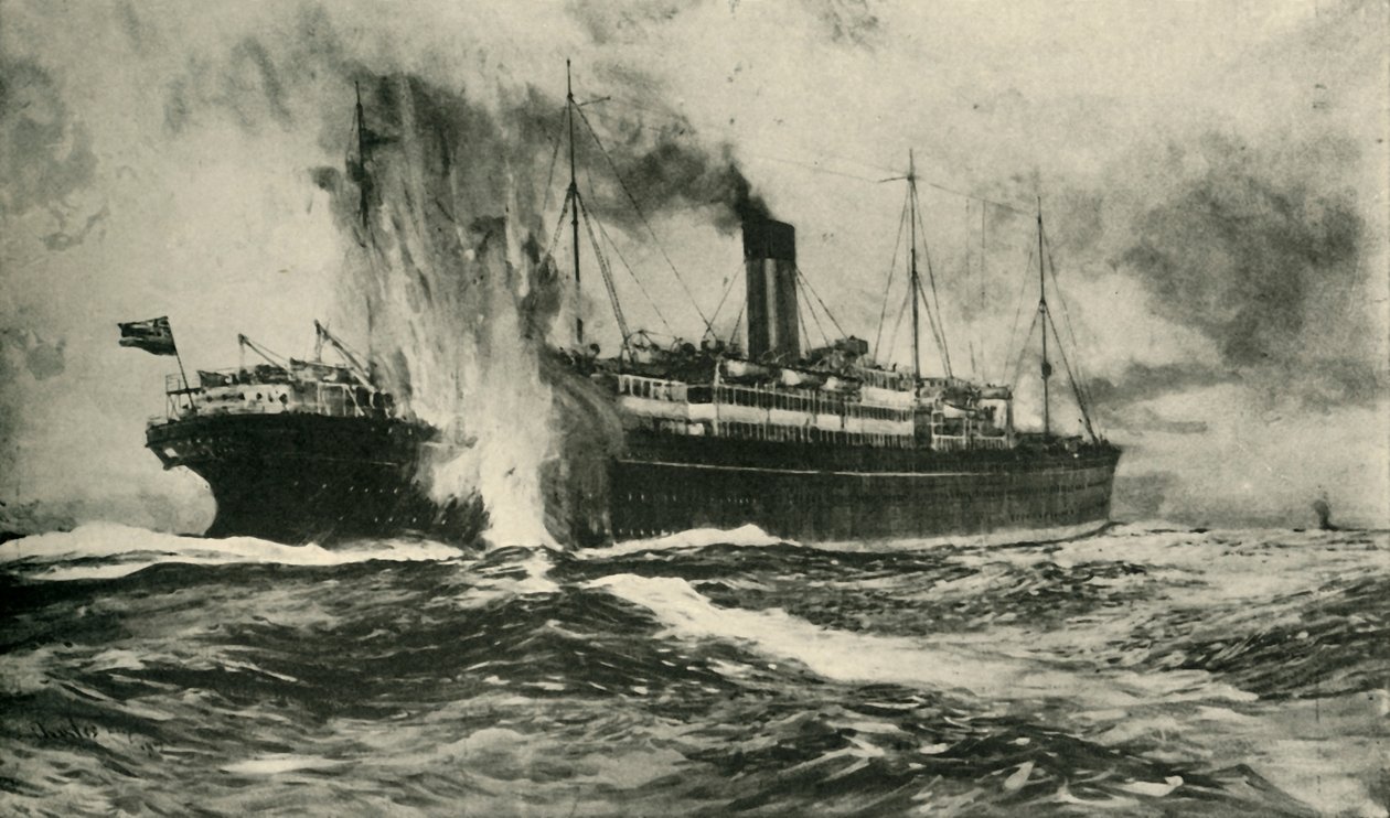 El hundimiento del SS Arabic, Primera Guerra Mundial, 19 de agosto de 1915, c1920 de Unbekannt