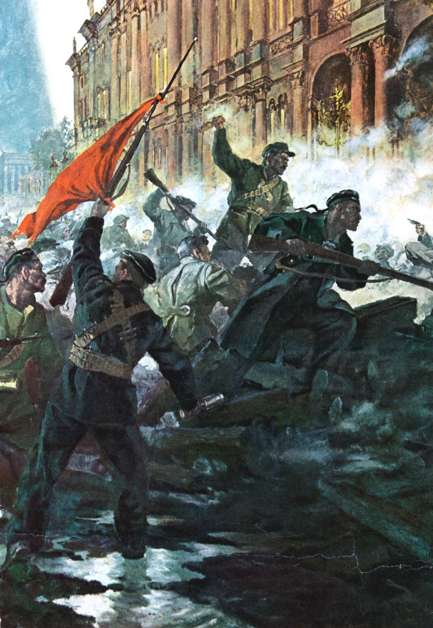 El asalto al Palacio de Invierno, San Petersburgo, Revolución Rusa, octubre de 1917 de Unbekannt