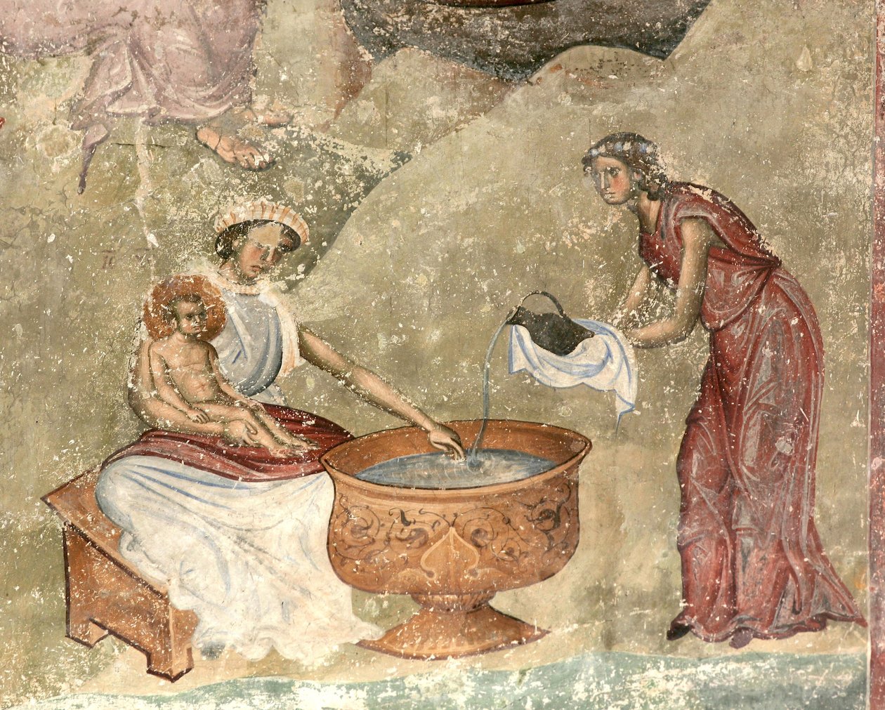 El lavado del niño en la escena de la natividad, c. 1260-1270 de Unbekannt