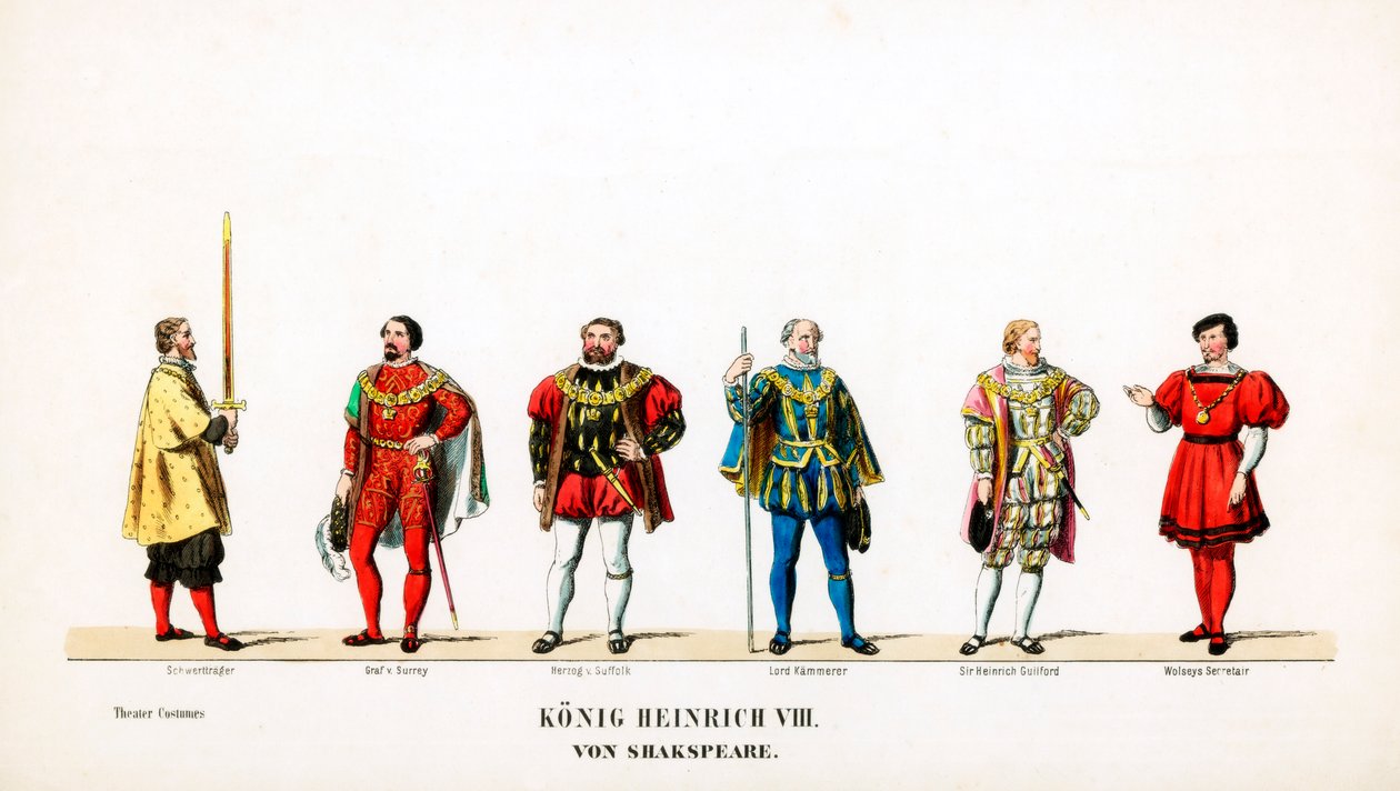 Diseños de vestuario teatral para la obra de Shakespeare, Enrique VIII, siglo XIX de Unbekannt