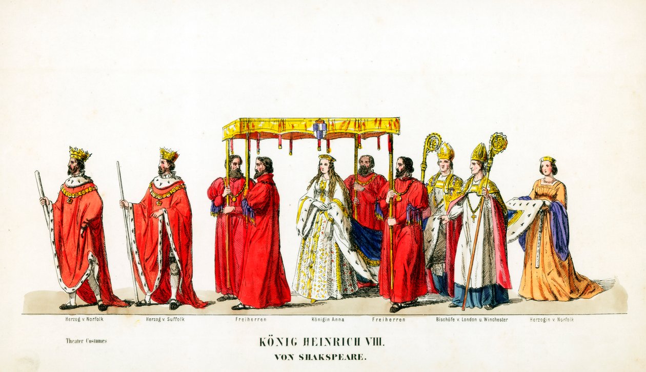 Diseños de vestuario teatral para la obra de Shakespeare, Enrique VIII, siglo XIX de Unbekannt