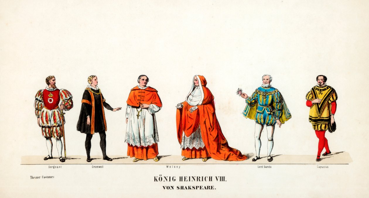 Diseños de vestuario teatral para la obra de Shakespeare, Enrique VIII, siglo XIX de Unbekannt