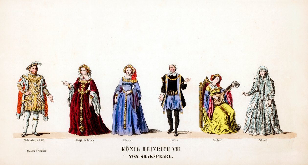 Diseños de vestuario teatral para la obra de Shakespeare, Enrique VIII, siglo XIX de Unbekannt
