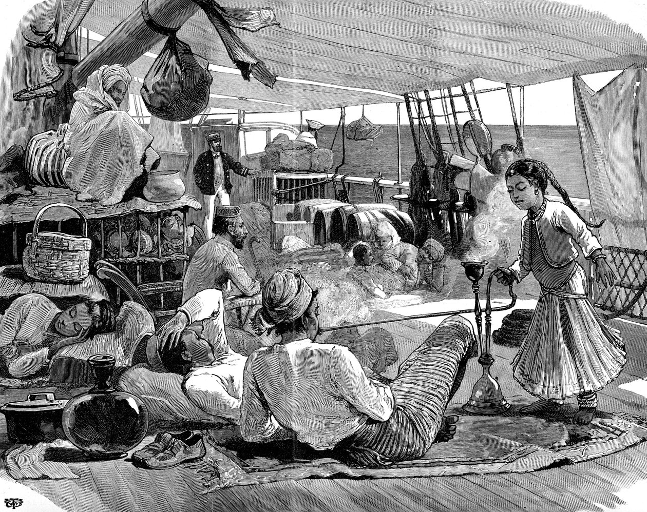 Tercera clase a bordo del Kilwa, Brindisi a Birmania, 1886 de Unbekannt