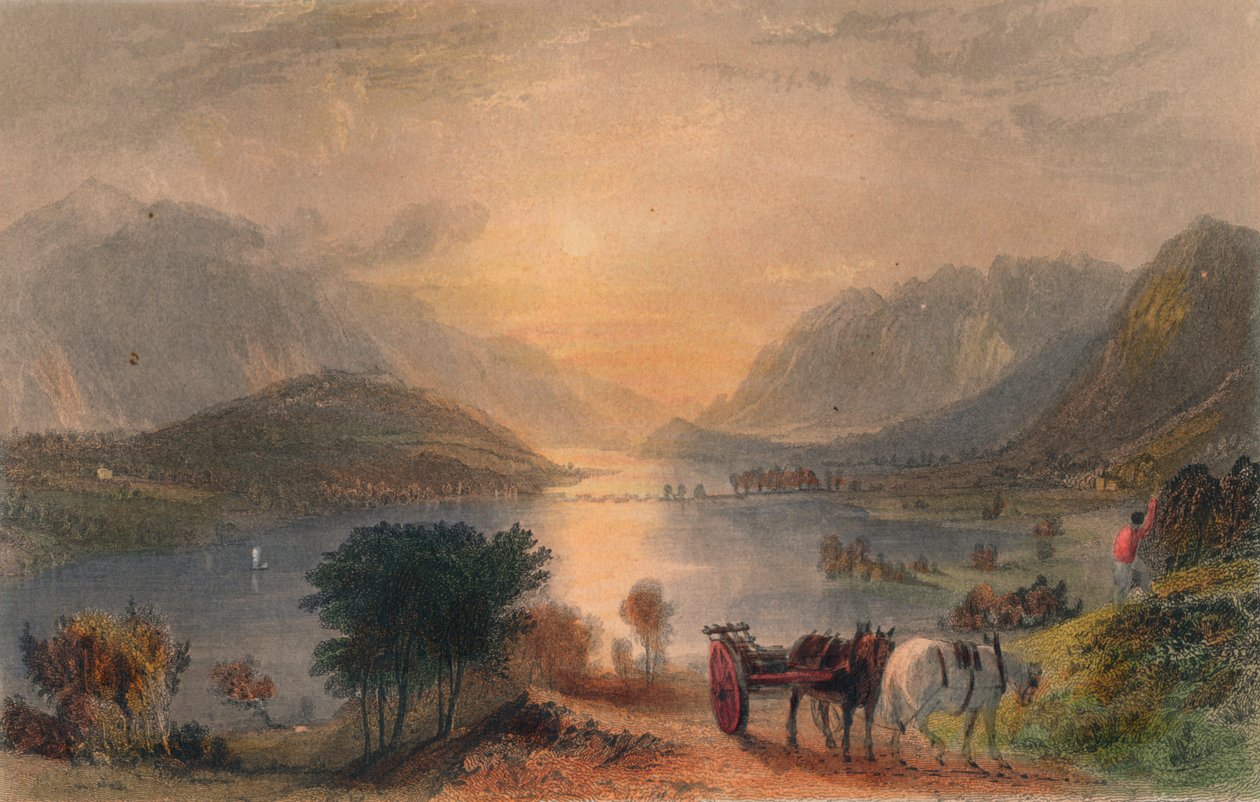 Thirlmere y Helvellen desde Raven Crag, c1830s de Unbekannt