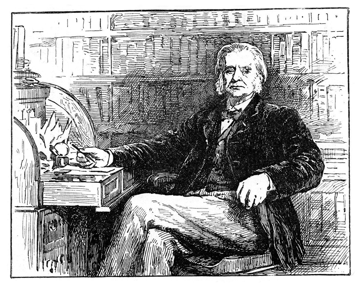Thomas Henry Huxley, biólogo británico, en su escritorio, c. 1880 de Unbekannt