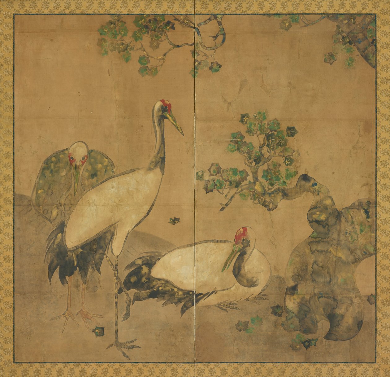 Tres grullas bajo un árbol, período Edo, 1615-1868 de Unbekannt