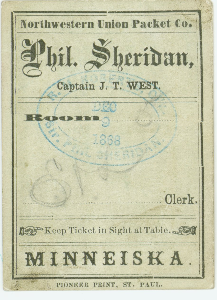 Boleto para el barco de vapor Phil. Sheridan, 9 de diciembre de 1868 de Unbekannt