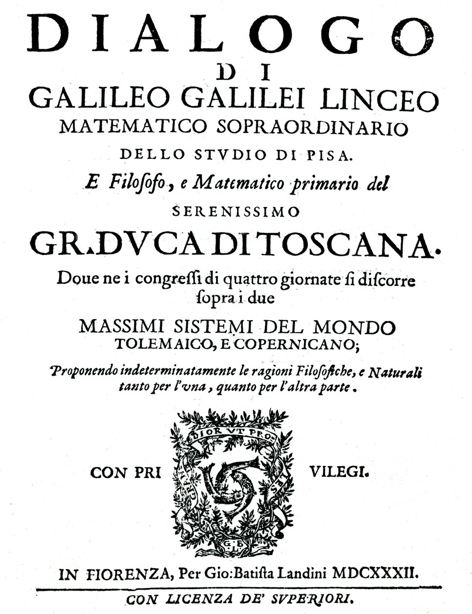 Página de título de Dialogo, por Galileo, 1632 de Unbekannt