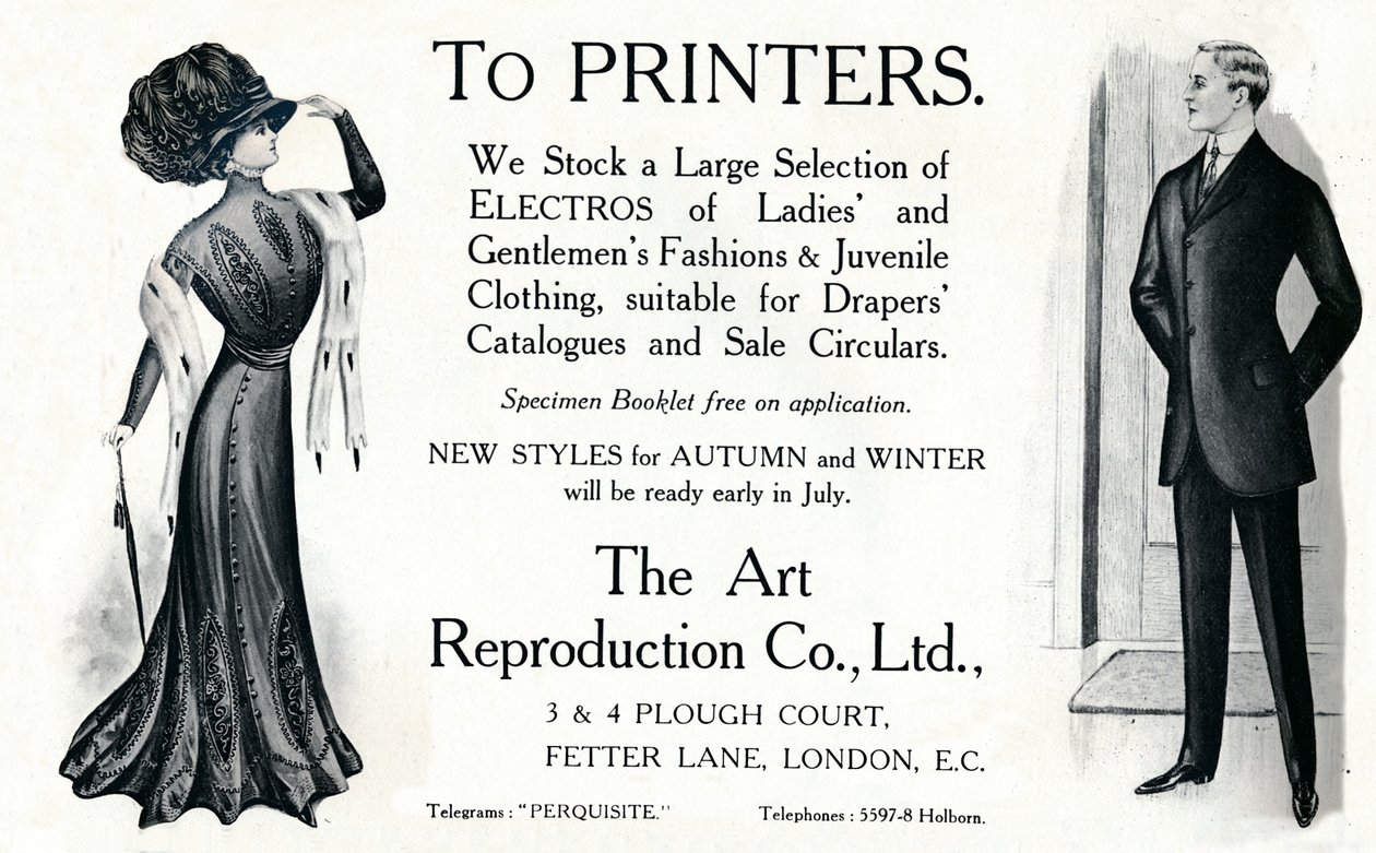 A los impresores - Anuncio de The Art Reproduction Co., Ltd, 1909 de Unbekannt