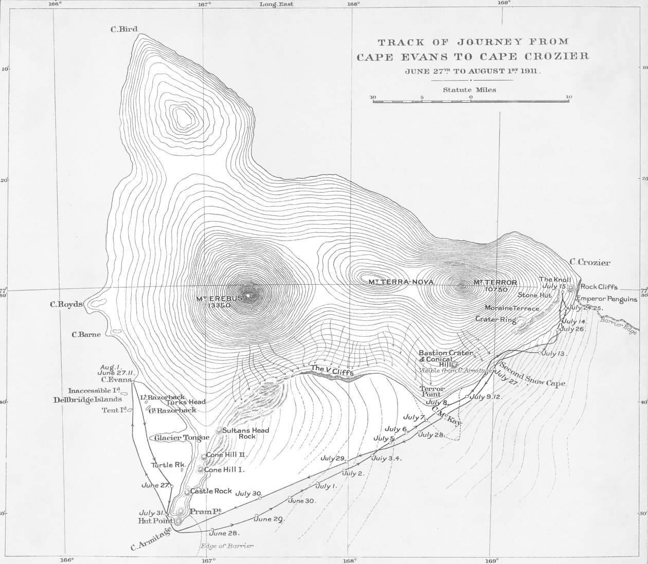 Ruta del viaje de Cape Evans a Cape Crozier - 27 de junio al 1 de agosto de 1911, 1913 de Unbekannt
