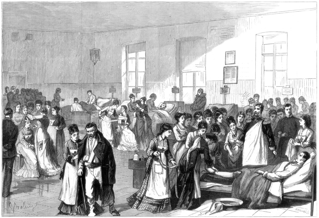 Entrenando a mujeres para ser enfermeras en un hospital militar en San Petersburgo, 1877 de Unbekannt