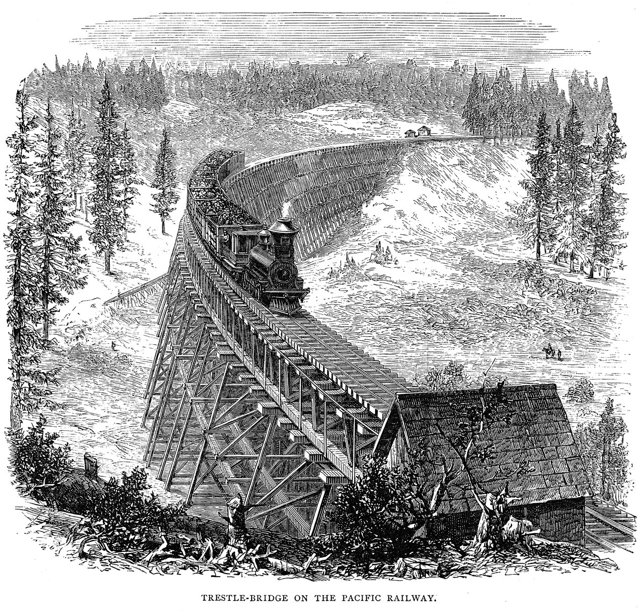 Puente de caballete en el ferrocarril Union Pacific, EE.UU., 1876 de Unbekannt
