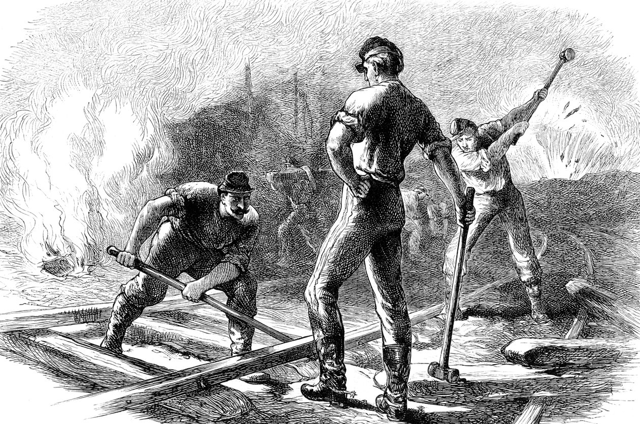 Tropas arrancando una vía férrea, Guerra Civil Americana, 1861-1865 c1880 de Unbekannt