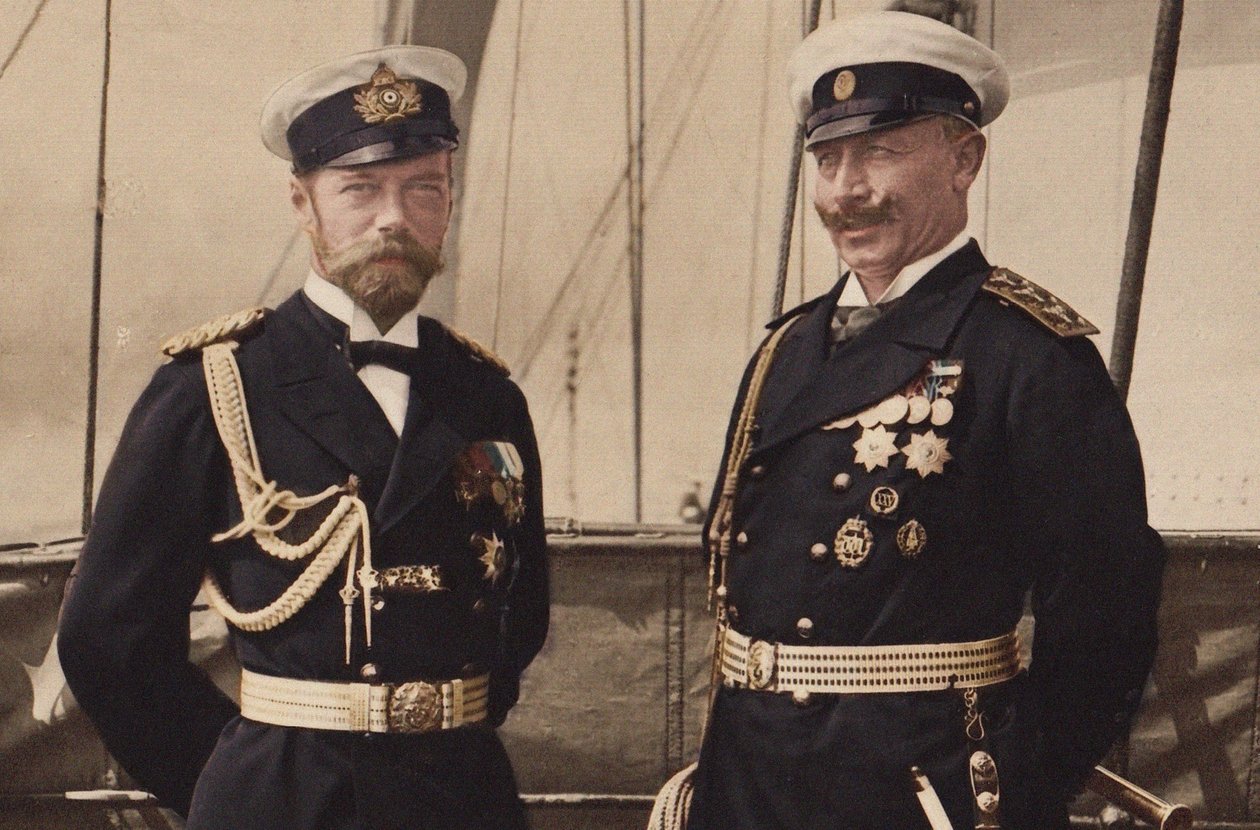 El zar Nicolás II y el káiser Guillermo II en Björkö, 1905 de Unbekannt