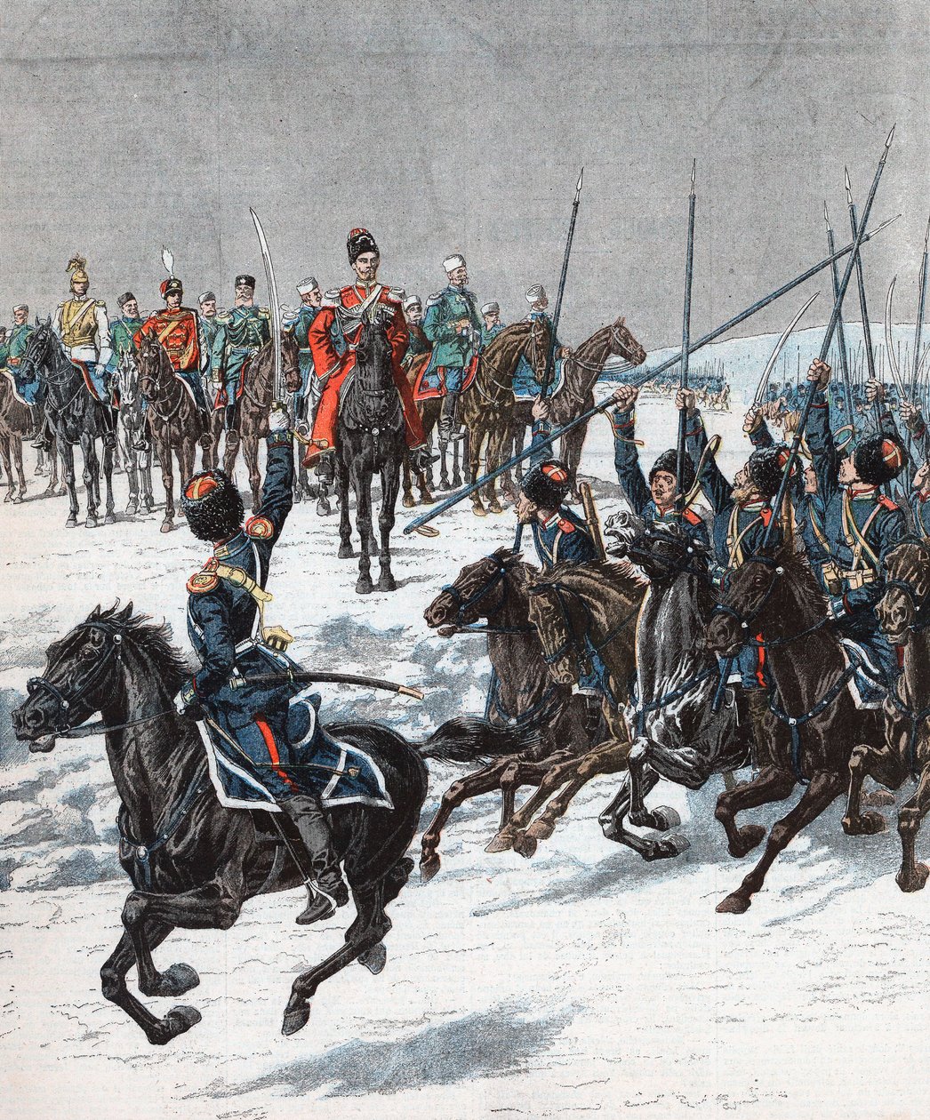 El Zar Nicolás II revisando a los cosacos, Guerra Ruso-Japonesa, 1904-5 de Unbekannt