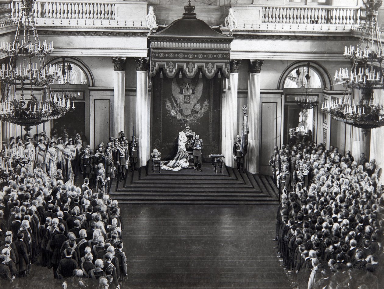 El Zar Nicolás II hablando en la apertura de la primera Duma, San Petersburgo, Rusia, 27 de abril de 1906 de Unbekannt