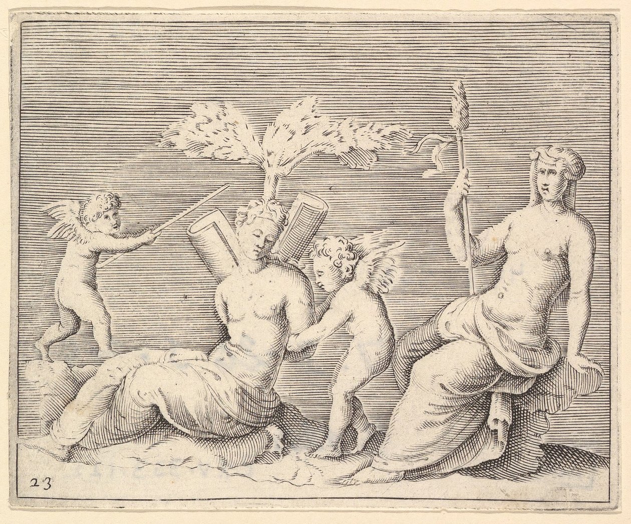 Dos mujeres y dos cupidos de Unbekannt