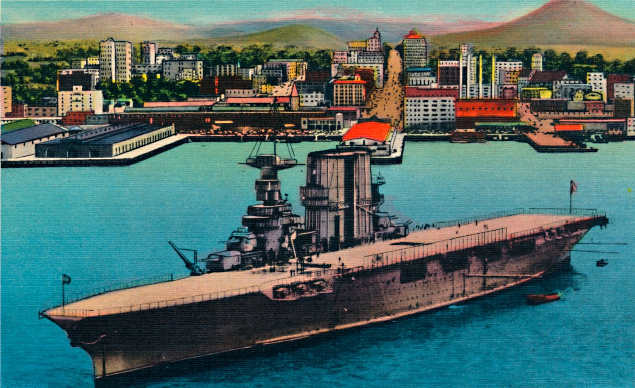 Portaaviones de la Marina de los EE. UU. anclado al pie de Broadway. San Diego, California, c1941 de Unbekannt