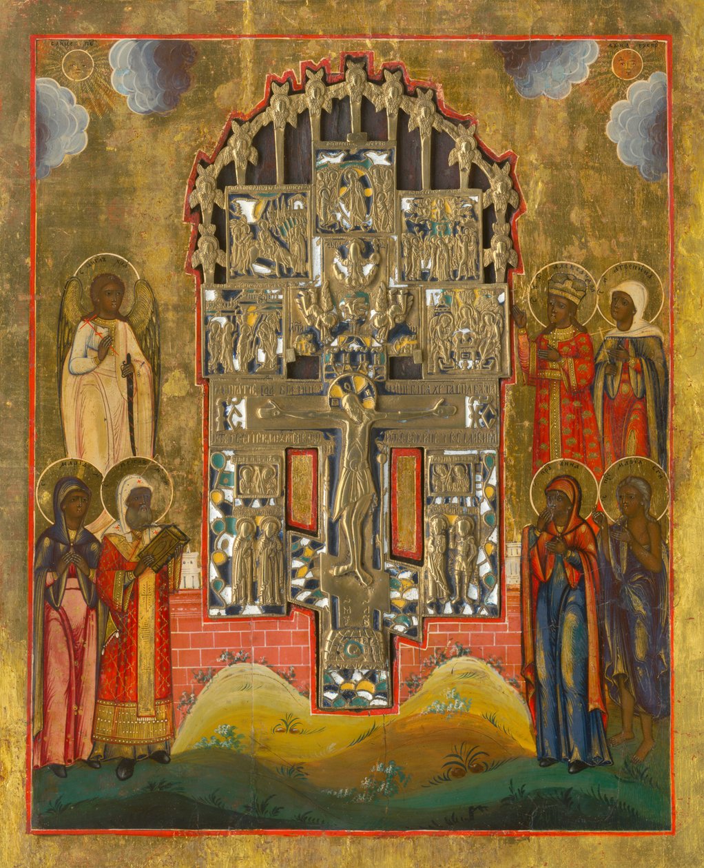 Crucifixión - Icono con figuras sagradas de Unbekannt