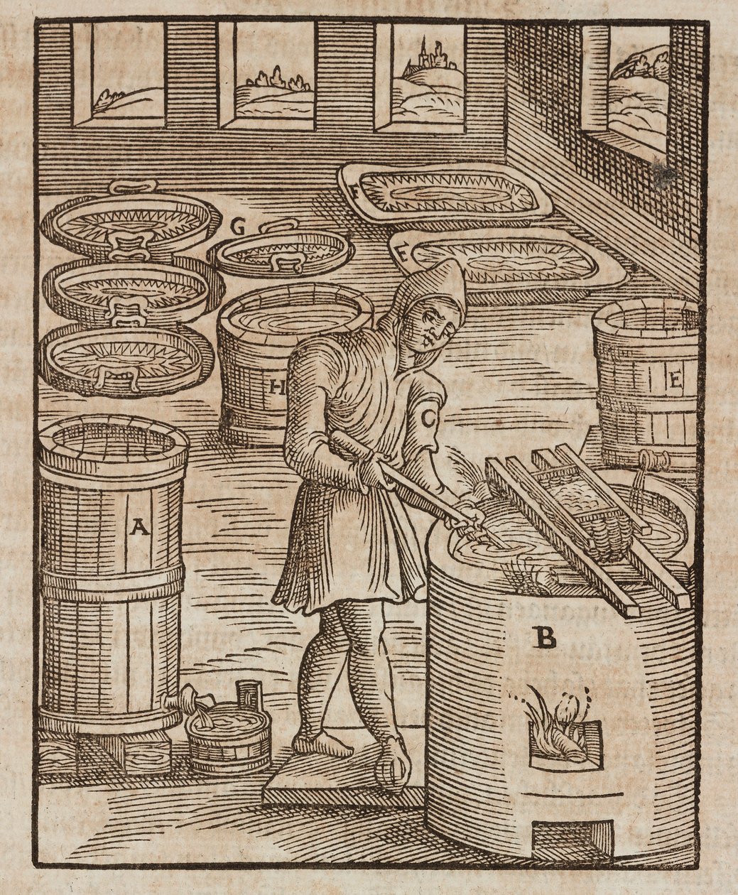 Un hombre prueba el salitre, utilizado en la pólvora y la conservación de la carne - Grabado extraído de Descripción de los minerales y los principales métodos de explotación minera, de Lazarus Ecker de Unbekannt