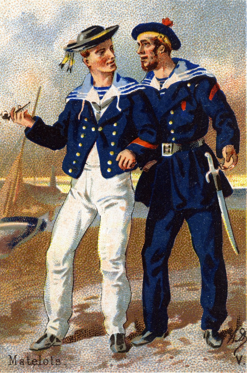 V: Marineros. Grabado en "Alfabeto Militar". Iniciales del ilustrador: A. D. Editor desconocido. Cromolitografías finales del siglo XIX. Dim: 10,5x7cm de Unbekannt
