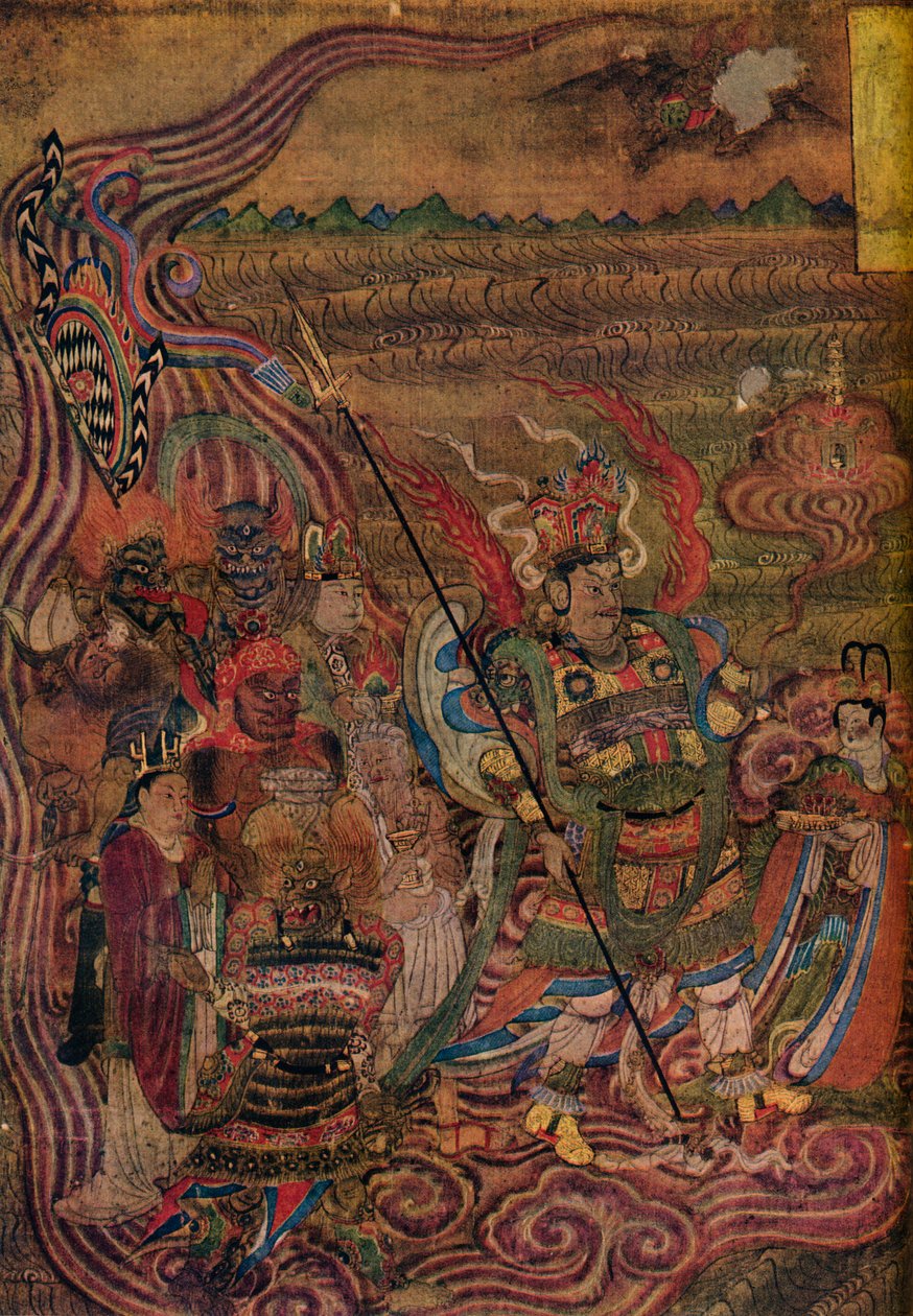 Vaishravana viajando a través de las olas, de las Cuevas de los Mil Budas, c900 de Unbekannt
