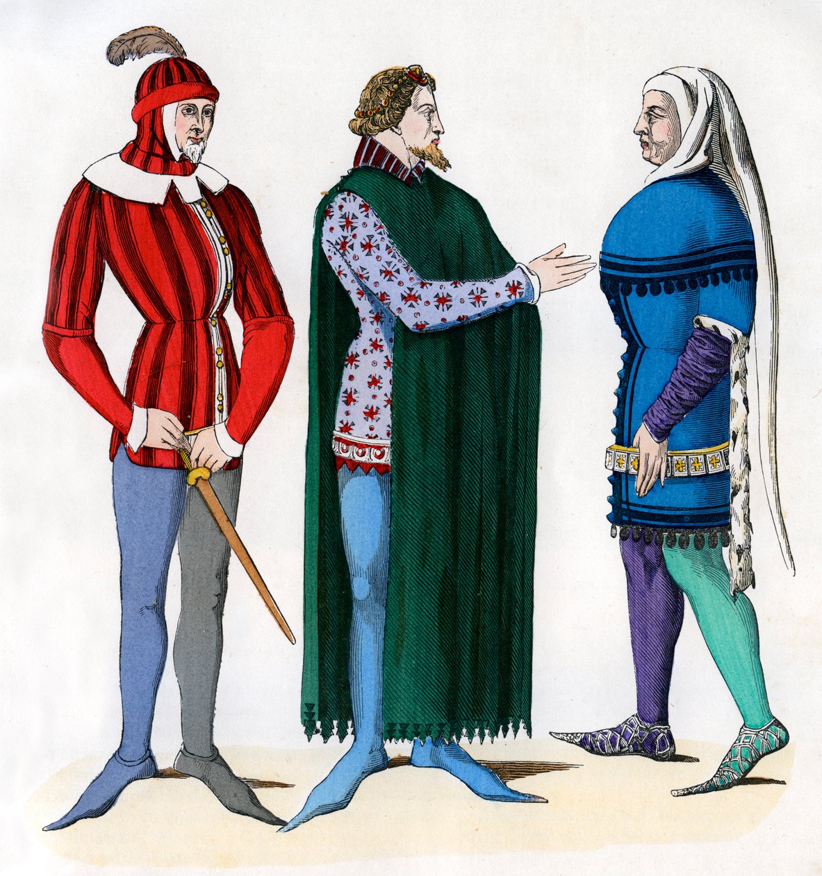 Ayudante y señores con vestimenta del siglo XIV, 1882-1884 de Unbekannt