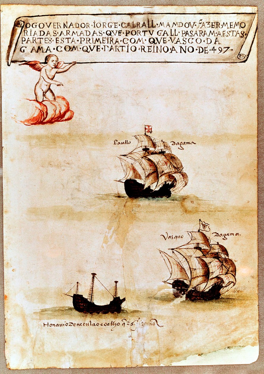 La flota de Vasco da Gama en el mar, 1497 de Unbekannt