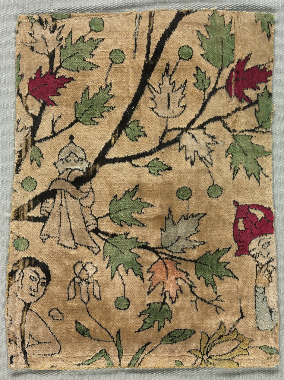 Fragmento de terciopelo, Khusrau ve a Shirin bañándose, 1550-99 de Unbekannt