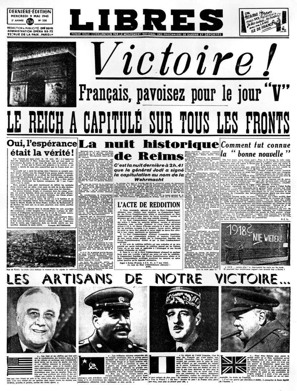 ¡Victoria!, portada del periódico Libres, 9 de mayo de 1945 de Unbekannt
