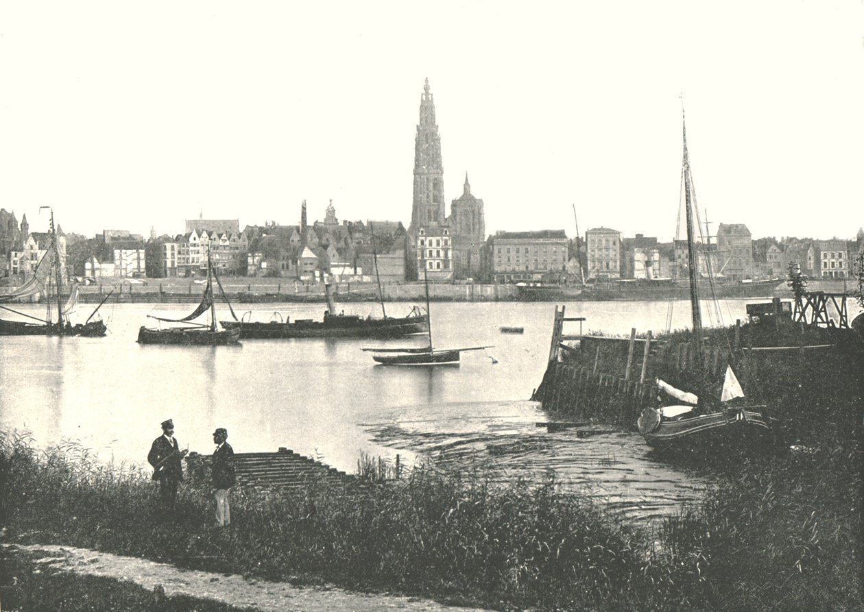 Vista a través del río hacia la catedral, Amberes, Bélgica, 1895 de Unbekannt